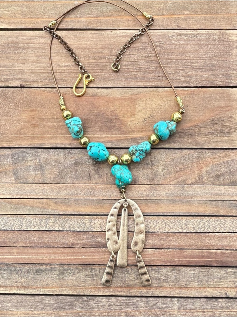Turquoise Bead Statement Necklace with Gold Accents